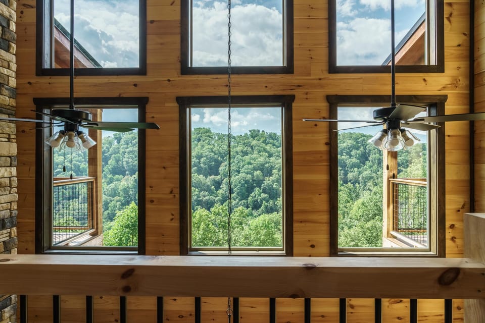 Views from the catwalk between king bedrooms. 