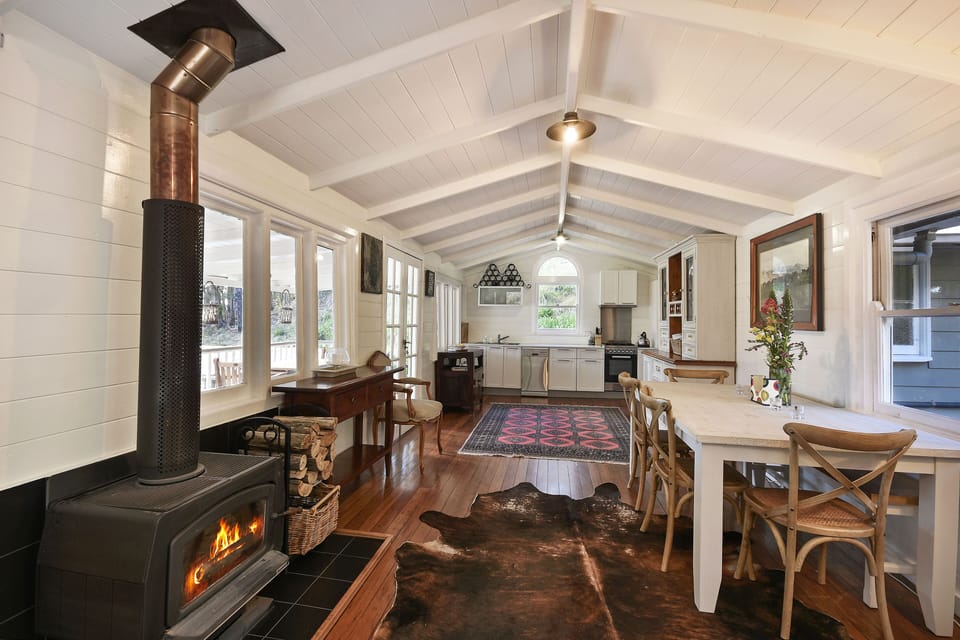 Log burning fire for toasty nights. 