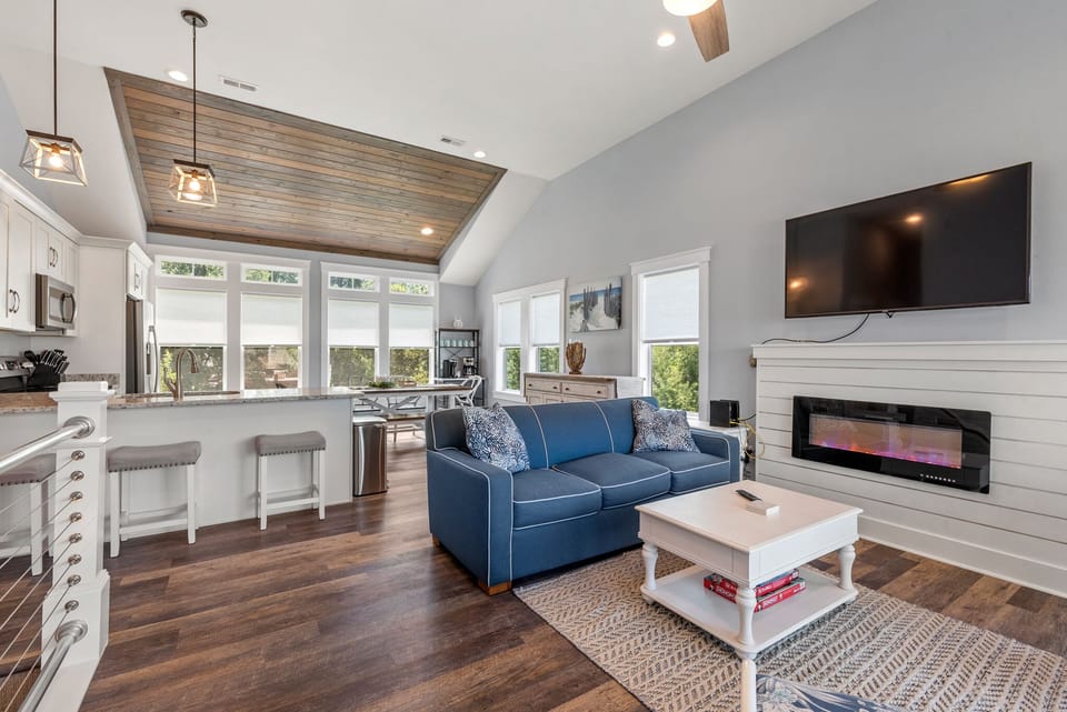 KDN9719: Barefoot By the Bay | Top Level Living Area and Kitchen
