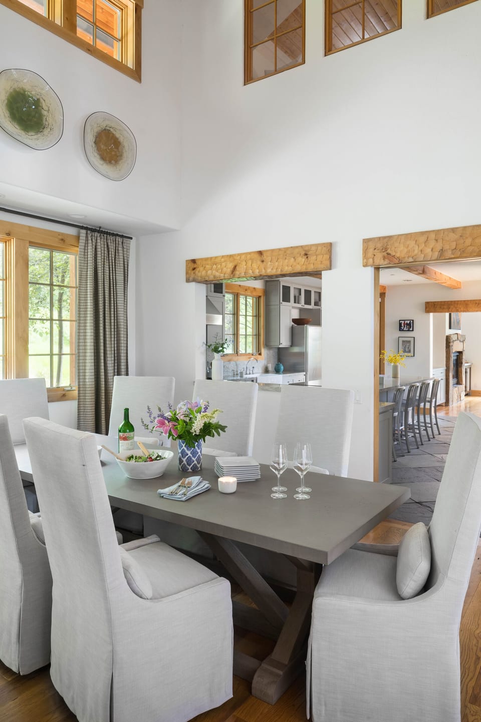 Dining table looking into kitchen