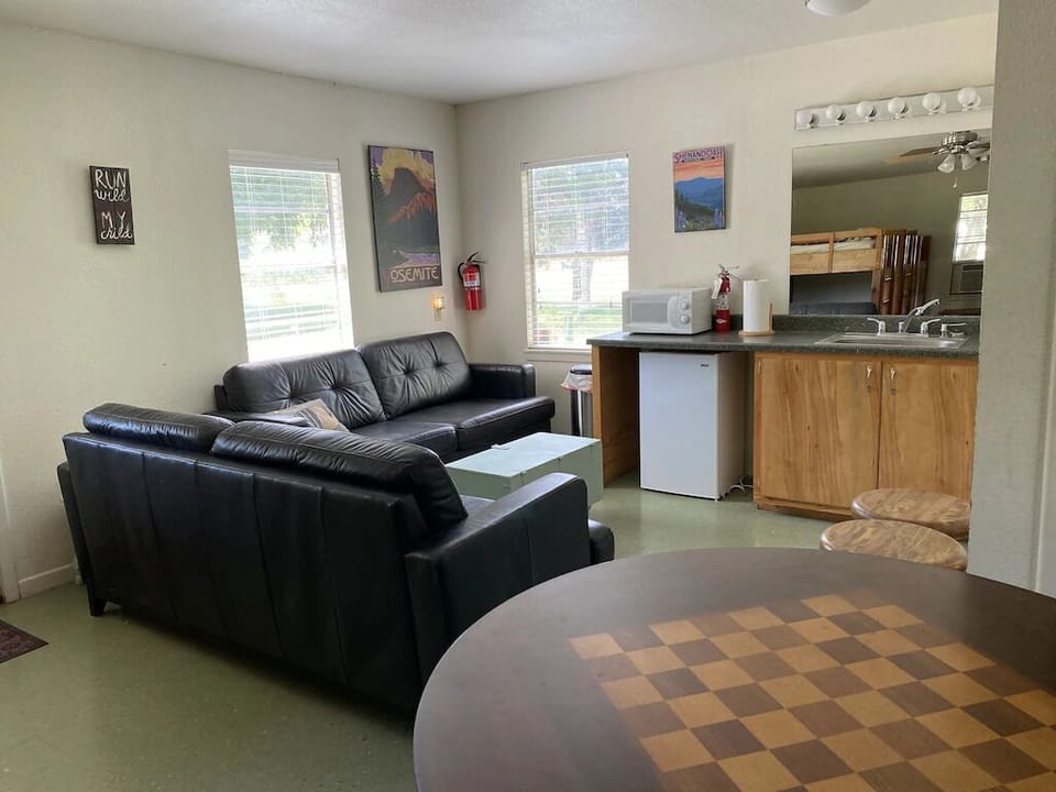 Bunkhouse sitting area with mini kitchenette (mini fridge, sink, and microwave)