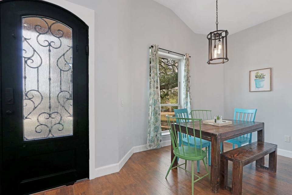 The dining room is to the left upon entry of the home