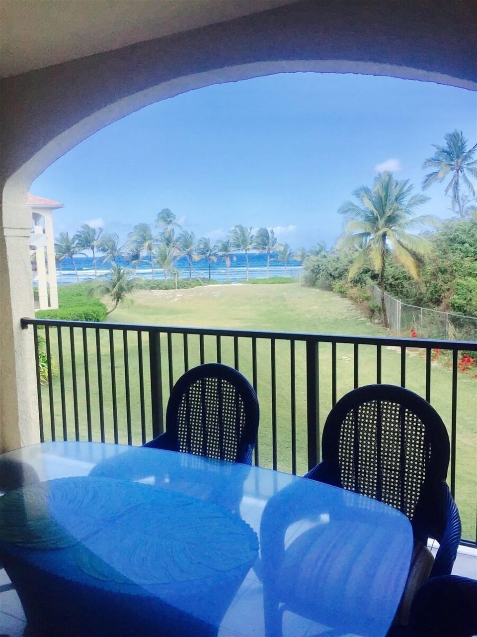 View from the patio of the private beach