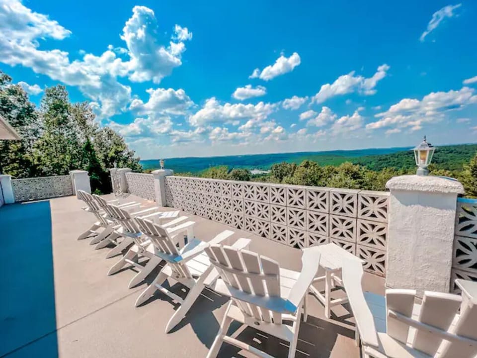 A spacious patio with panoramic mountain views.