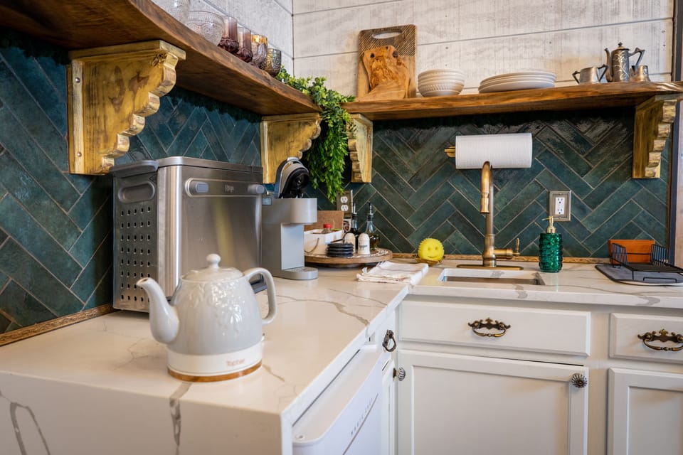 Our kitchenette comes fully stocked with what you need to prepare a meal.