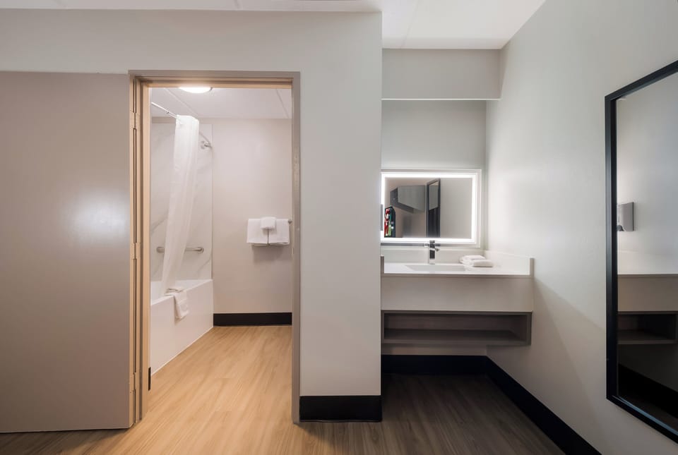 Deluxe Room, 1 Double Bed, Accessible, Non Smoking | Bathroom | Hair dryer, towels, soap, shampoo