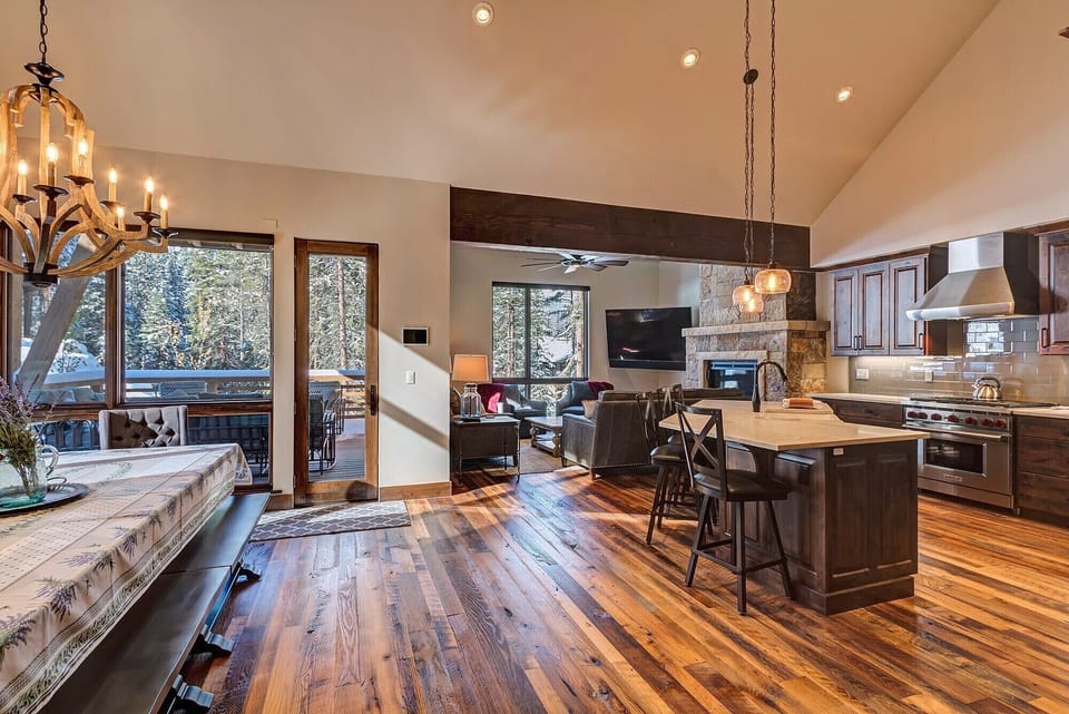 Dining, kitchen and living