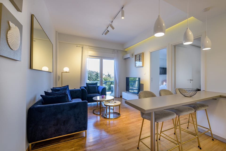 Spacious living room with smart TV