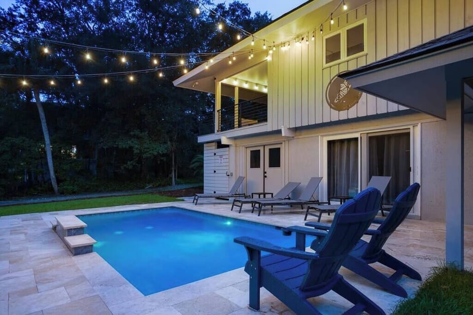 Evening view of the relaxing pool area.