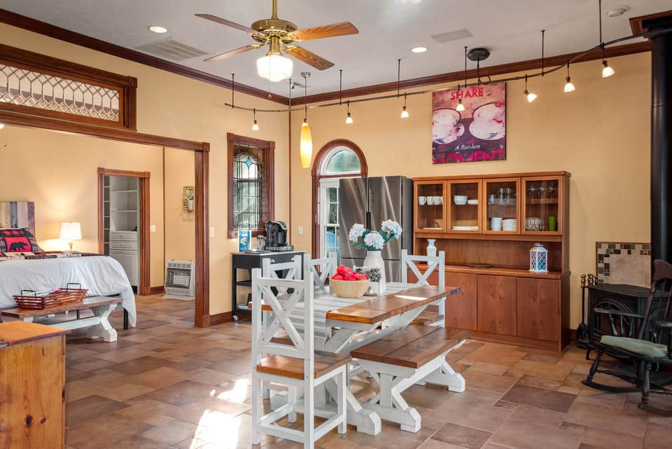Gather the family around the farmhouse table for meals and board games.