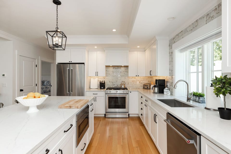 Kitchen and island