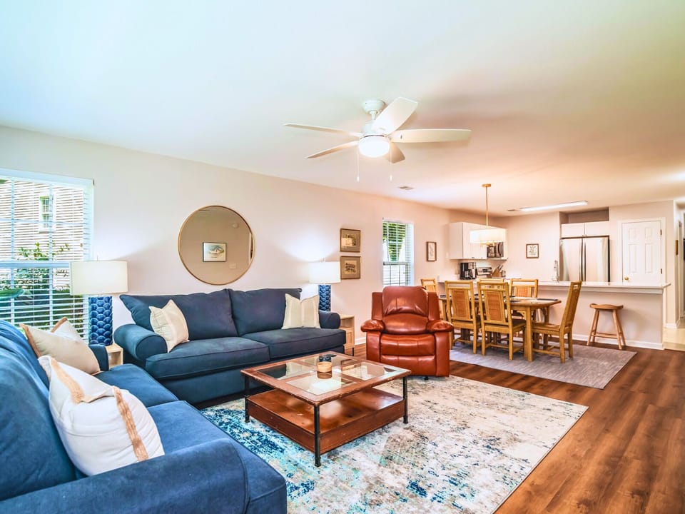 Open concept living room, dining area, and kitchen for easy living.