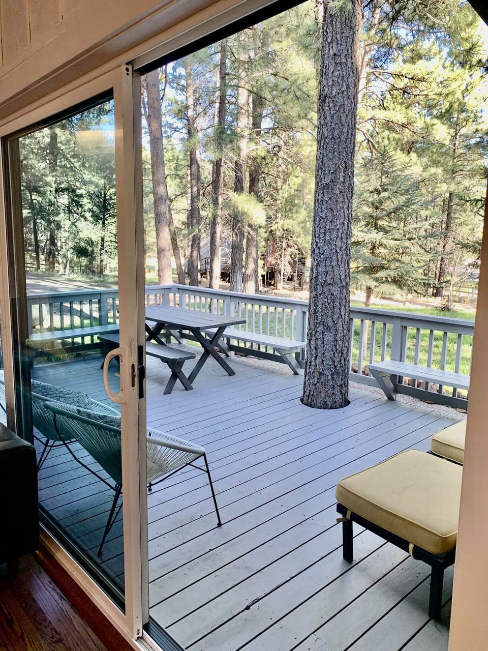 Front deck and outdoor propane grill.