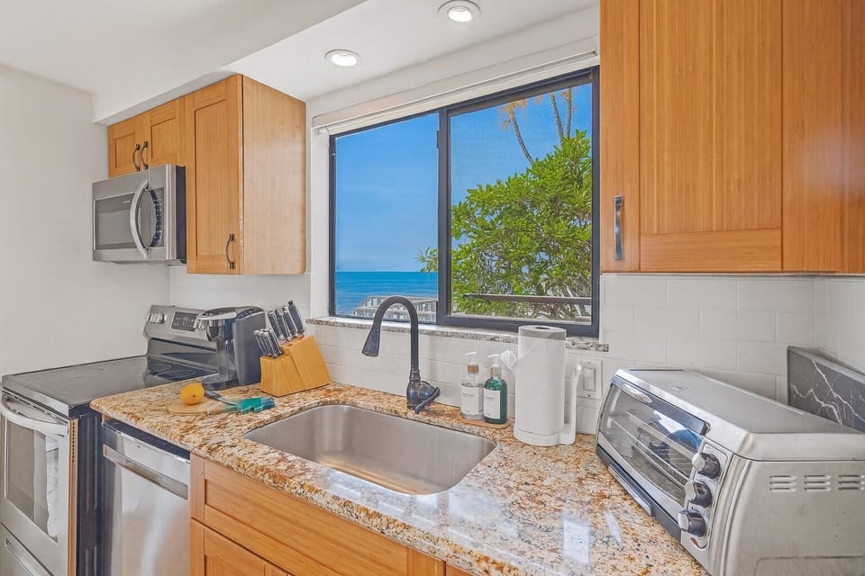 Take in the ocean views from the kitchen, even while prepping a meal.