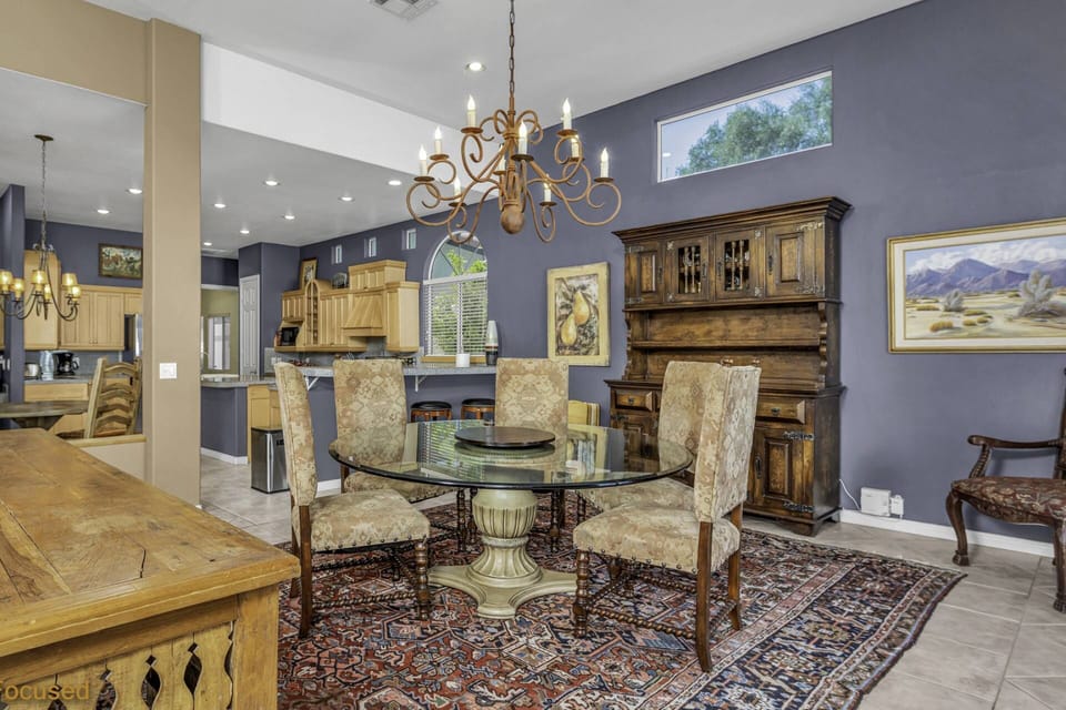 Dining room table - seats 6 and additional seating as well.