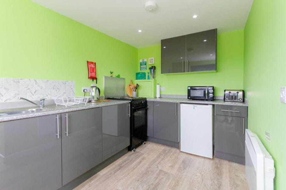 Cabin | Private kitchen | Fridge, microwave, oven, stovetop