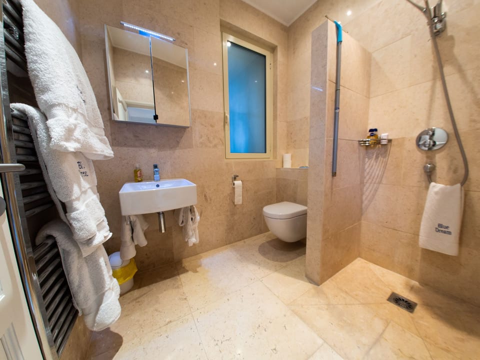 Exclusive Double Room, Non Smoking, Pool View | Bathroom | Shower, rainfall showerhead, hair dryer, bathrobes