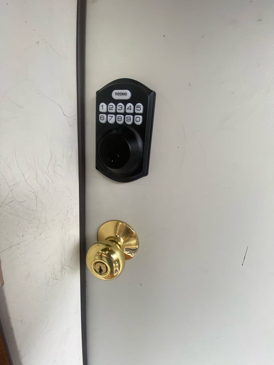 Keyless entry. You will receive a one time code at check in. 