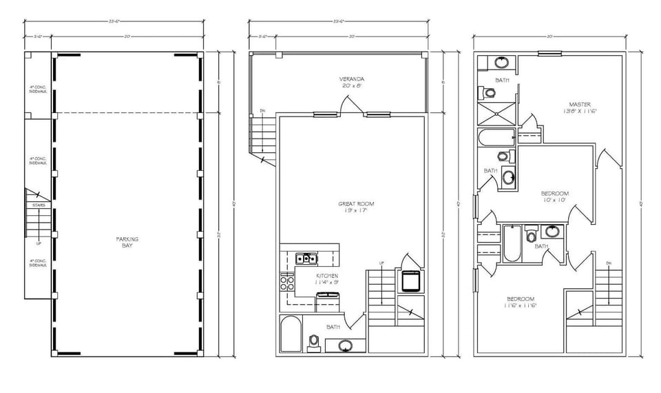 This floor plan showcases a three-bedroom layout with spacious living areas, a modern kitchen, and four full bathrooms