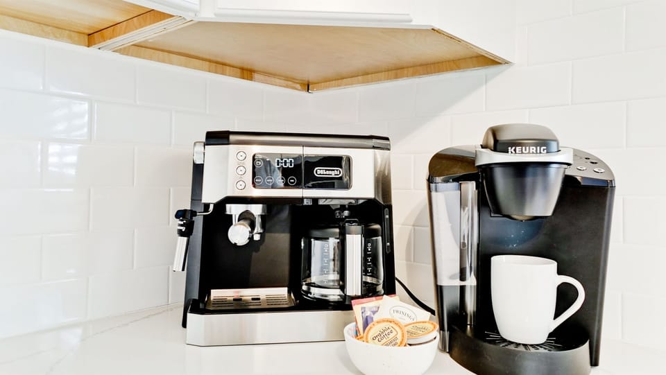 Espresso machine and drip coffee maker.