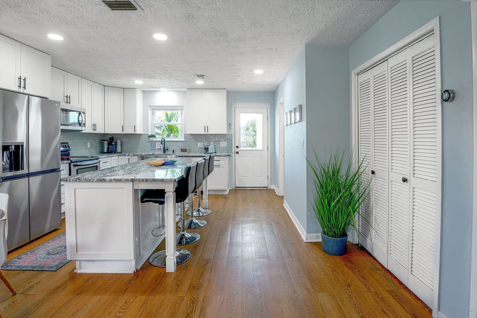Fully stocked kitchen.