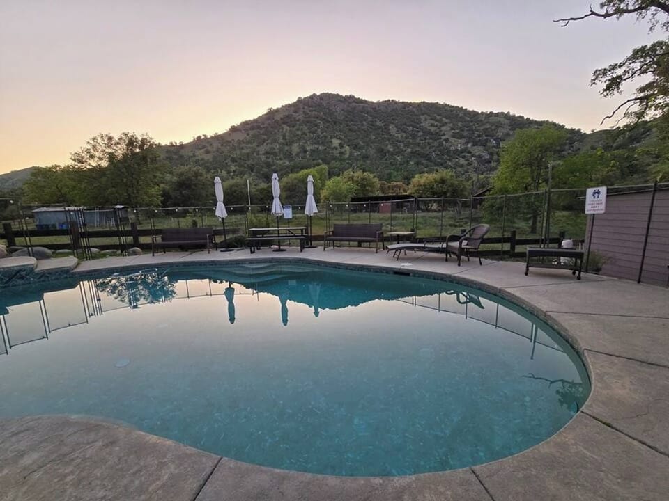 Slip into the pool and watch the mountain turn gold at sunset.