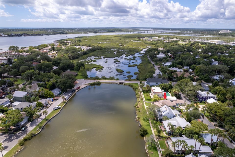 A bird's eye view of your house marked by the red arrow.