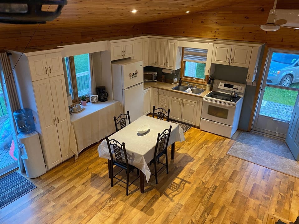 View of kitchen from loft 