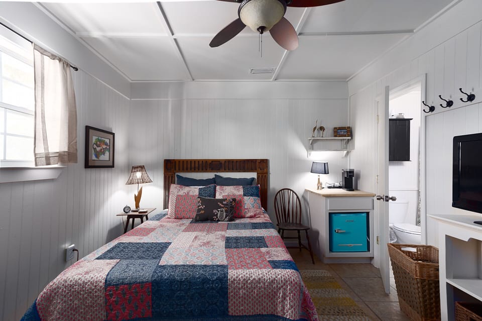 Ground level bedroom with private bath and separate entrance.