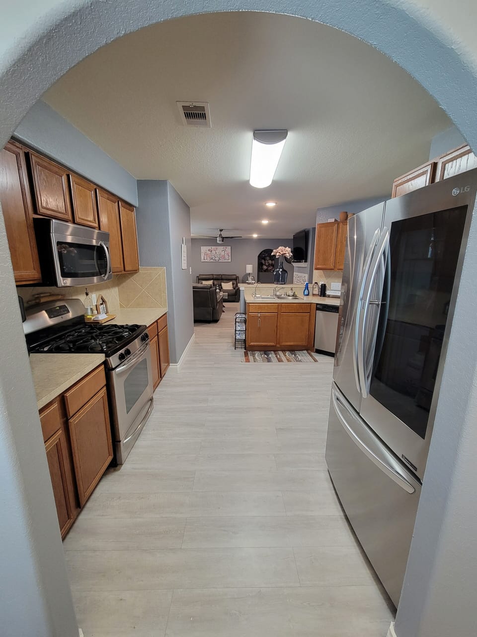 LG smart fridge, GE gas range/oven, GE dishwasher. pots, pans, waffle maker etc.