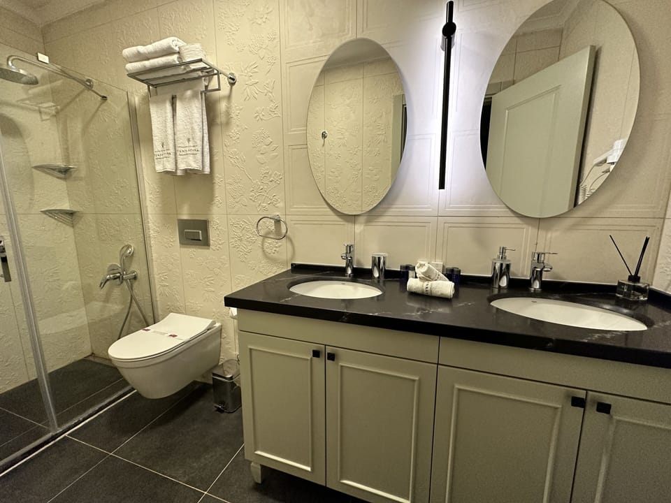 Standard Suite | Bathroom | Hair dryer, slippers, towels, soap