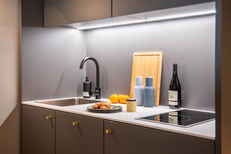 Standard Apartment, 1 Queen Bed, Kitchen (Full Kitchen) | Private kitchenette | Full-size fridge, microwave, stovetop, dishwasher