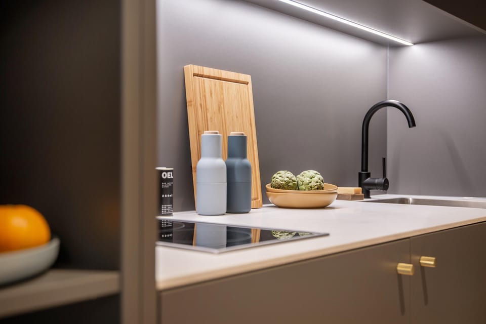 Standard Apartment, 1 Queen Bed, Kitchen (Full Kitchen) | Private kitchenette | Full-size fridge, microwave, stovetop, dishwasher