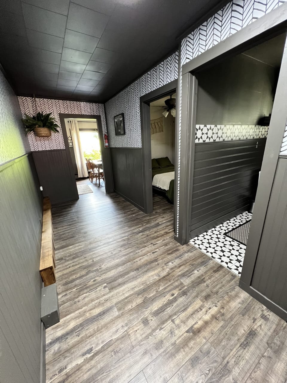 Main hallway from living room to kitchen located in the back of the apartment 