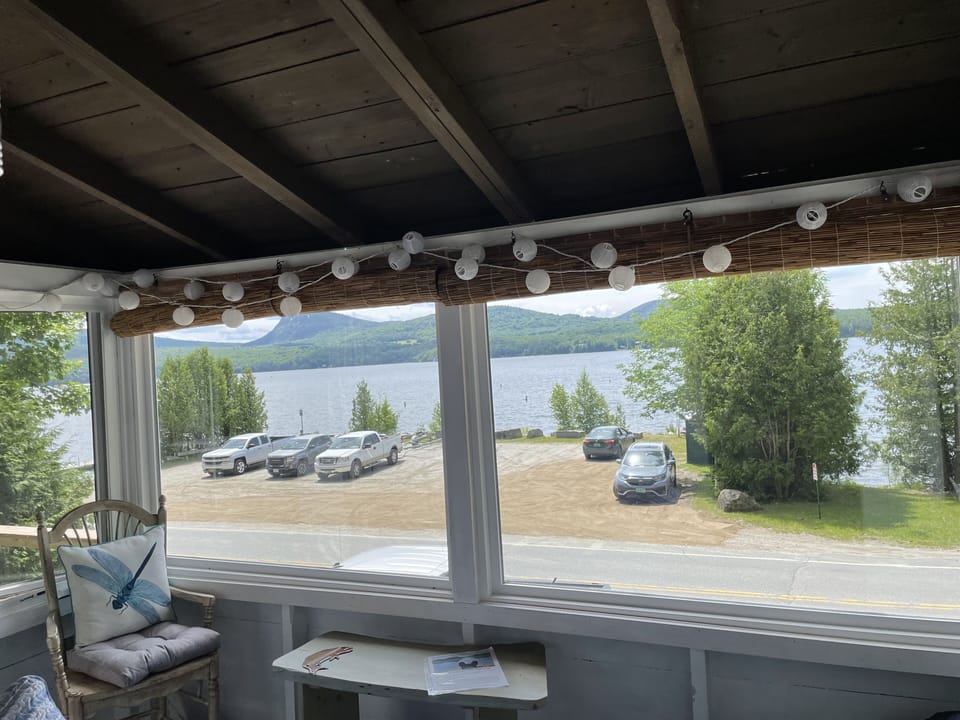 Lake and mountain views from the sun porch.  