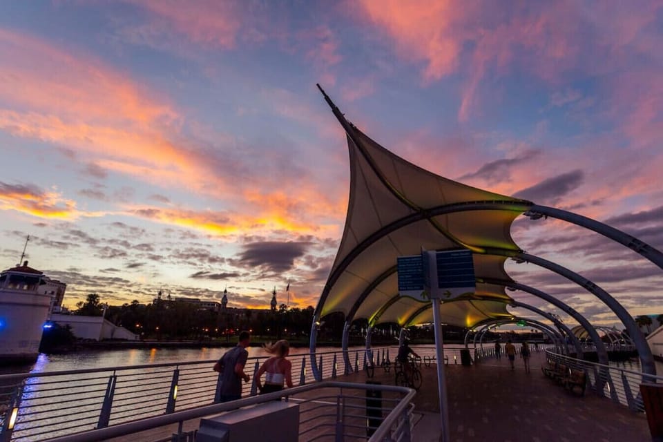Downtown Tampa Riverwalk at dusk. Tampa has transformed into one of the nicest cities in the US, and Tampa's recent edition of the gorgeous riverwalk connecting south Tampa to north of Downtown is a prime example of the City doing amazing things.