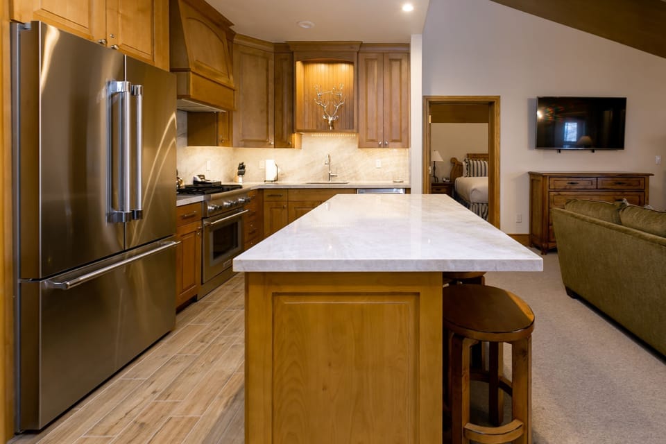 Room, Indoors, Flooring, Hardwood, Kitchen Island
