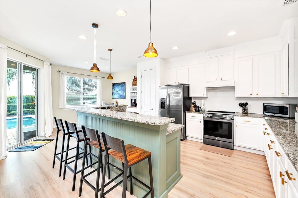 Our beautiful renovated kitchen. Brand new oven range with silky blue interior.