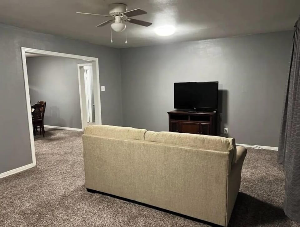 Living room has a sofa bed, free wifi, roku, small desk equipped with a printer