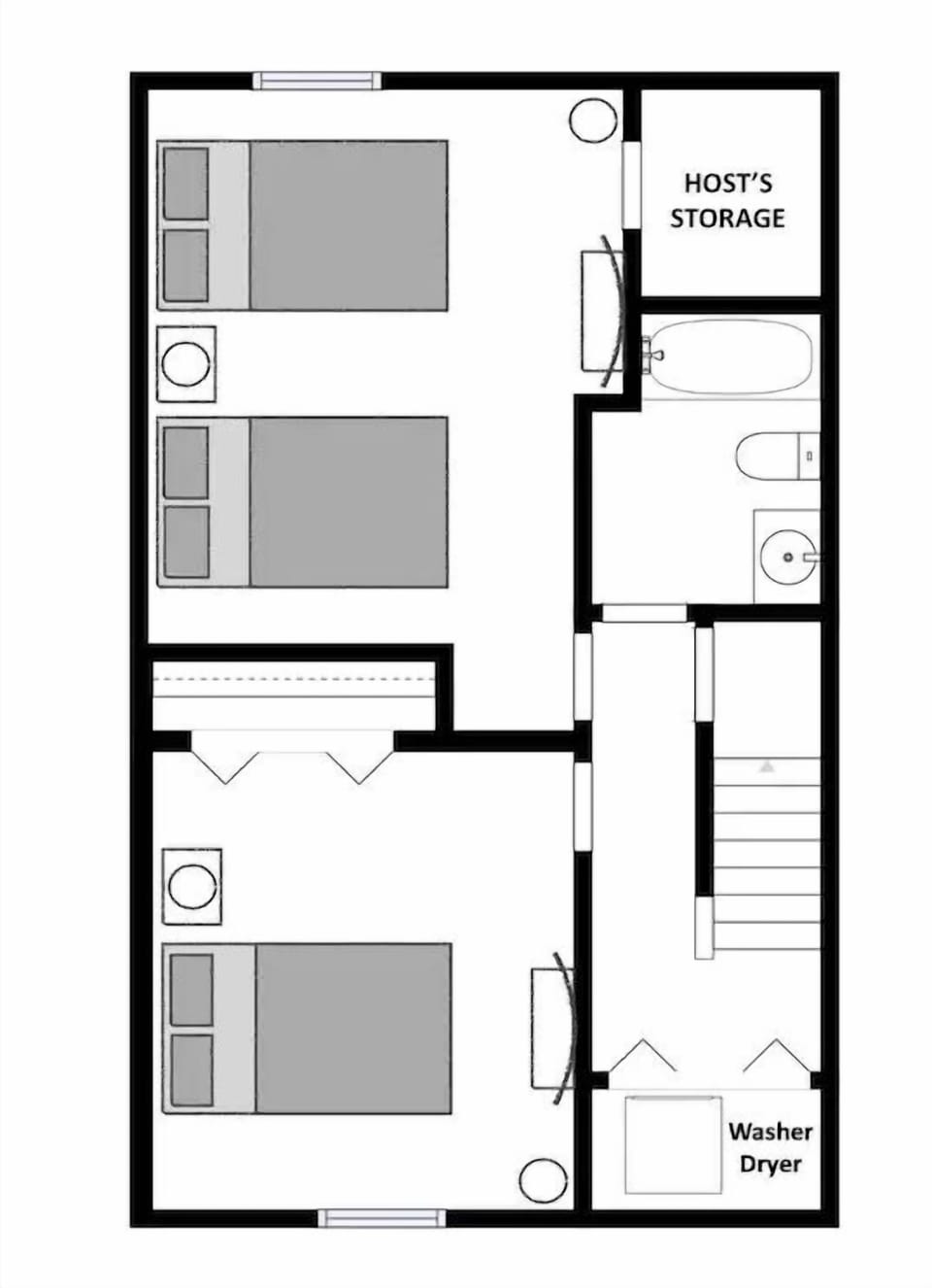 Lower Level Floor Plan - Two Bedrooms, full bathroom and laundry room.
