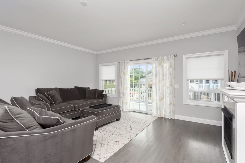 Bright and airy living room with cozy couches