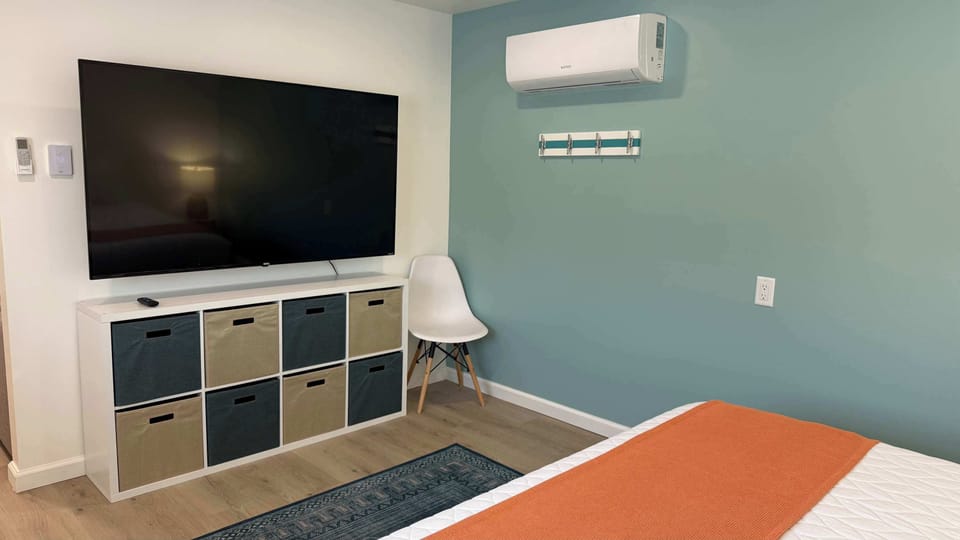 Bedroom with TV and storage