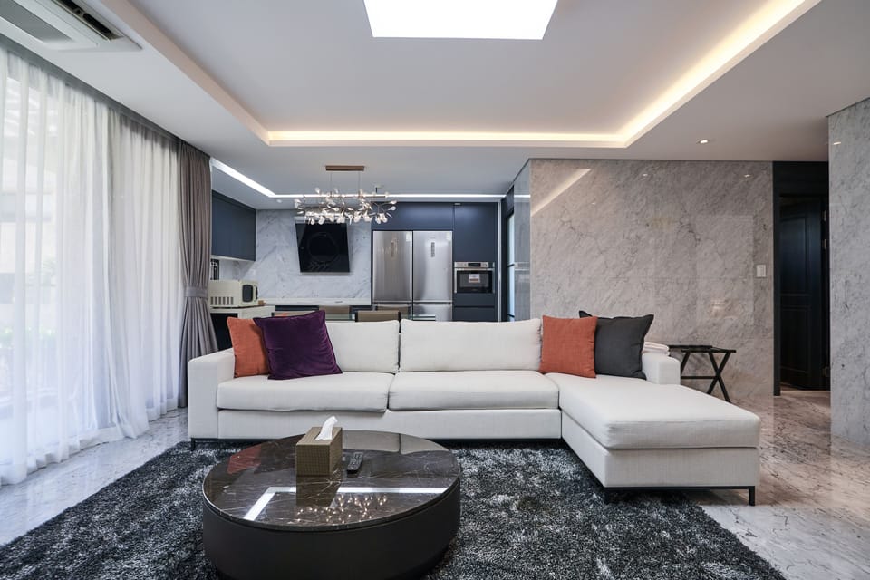 Premium Villa, 3 Bedrooms | Living area | 56-inch LCD TV with cable channels, TV, heated floors