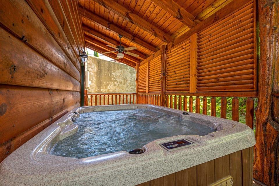 hot tub on lower level porch