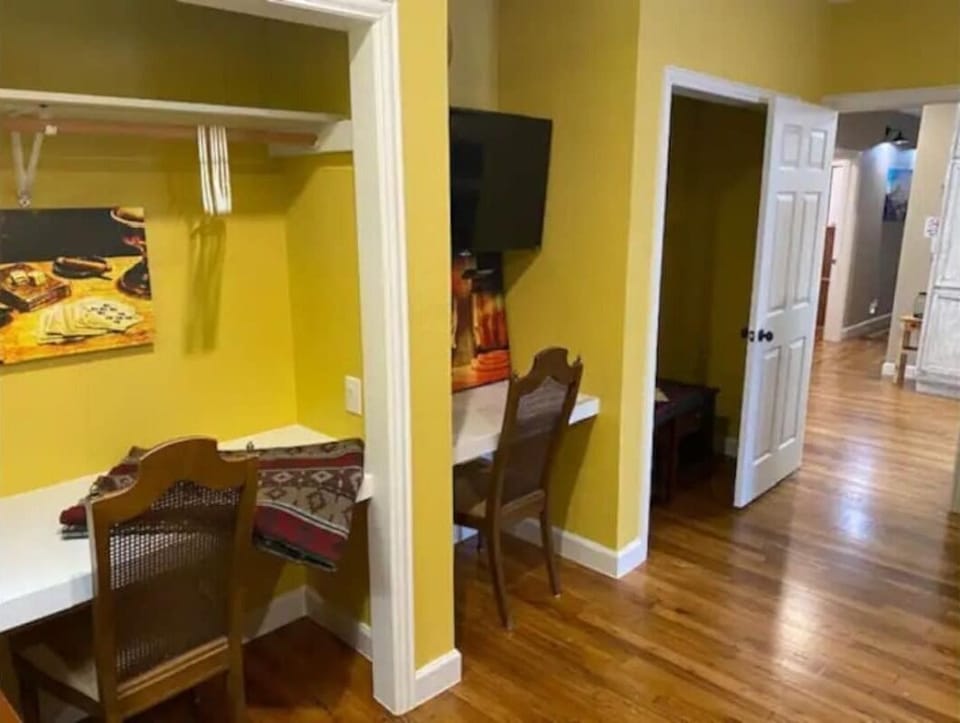 Gold bedroom w/ bunks & desk nook