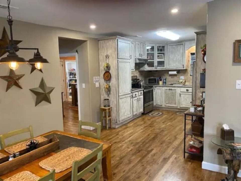 Kitchen, into Dining and Living areas