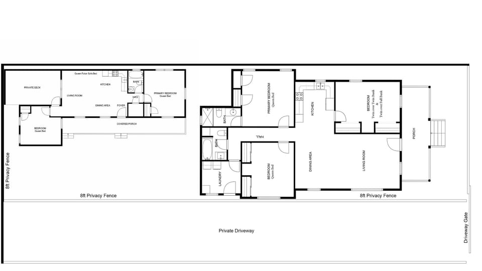 Floor Layout - Cabin in back.  Cowboy Cottage in Front