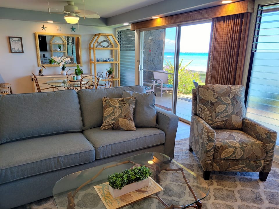 Super comfortable easy chair and queen size pullout couch.