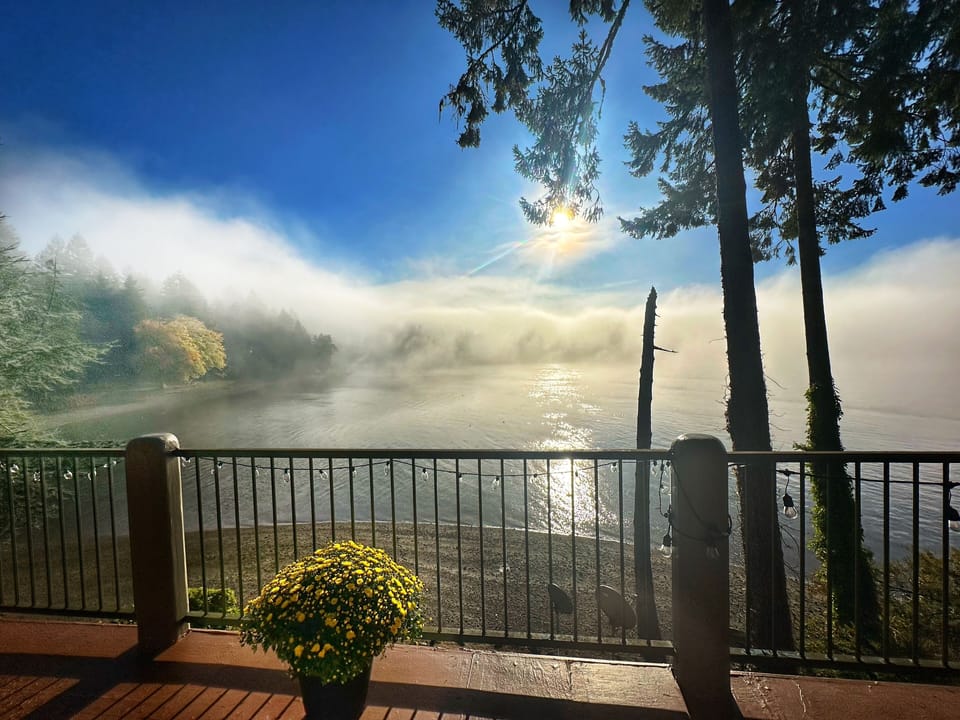 Amazing Views from the deck in a foggy morning day.