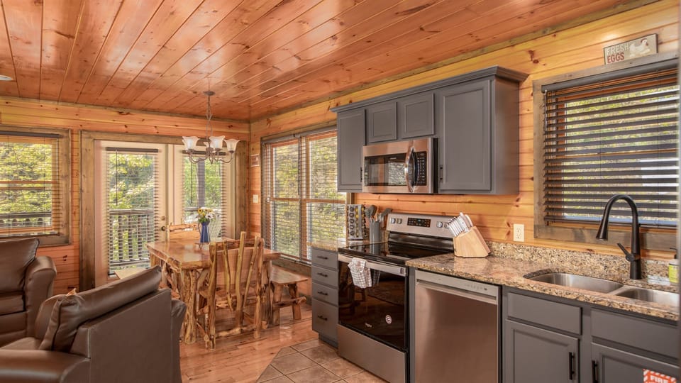 The Rustic Authentic Log Dining Room Is Great For Family Meals